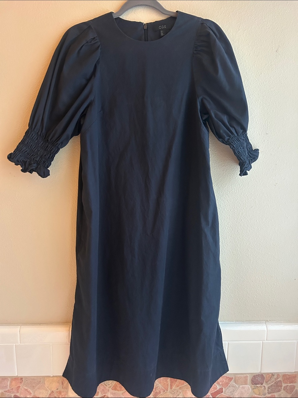 COS Navy Blue Puff-Sleeve Midi Dress